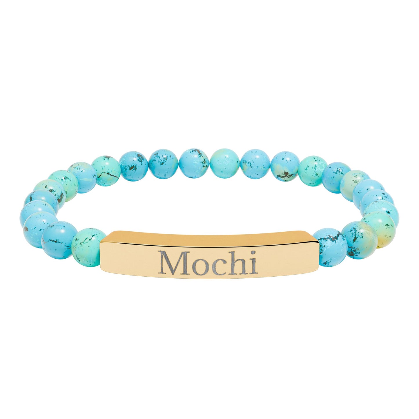 Engravable Natural Stone Stretch Bracelet — Personalized Bar Beaded Bracelet (e.g., "Mochi")