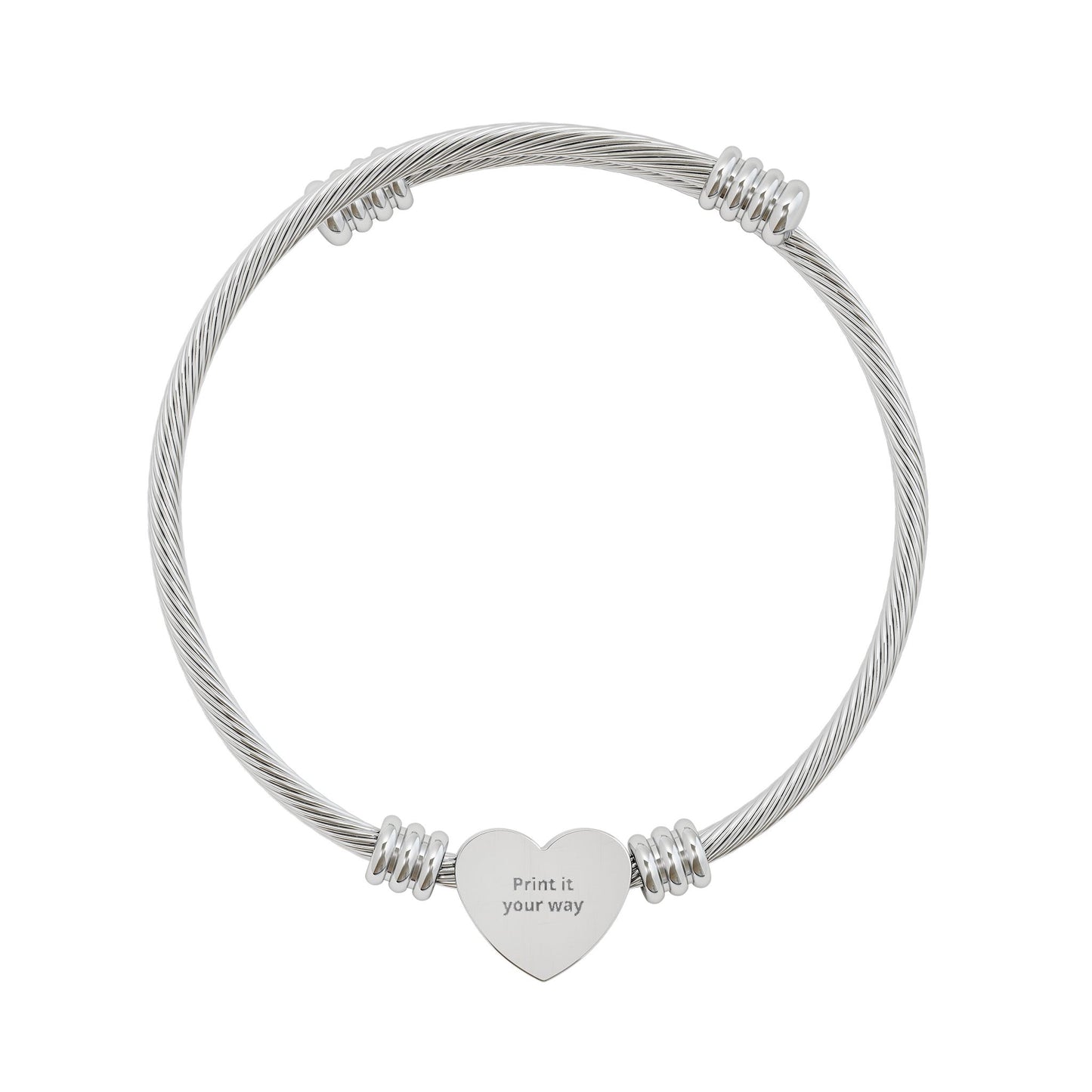 Engravable Heart Cuff Bracelet — Personalized Cable Wire Bangle for Pet Lovers