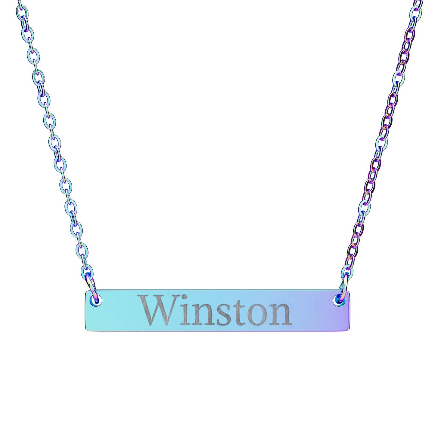 Engraved Horizontal Name Bar Necklace — Personalized Sterling & Black Options