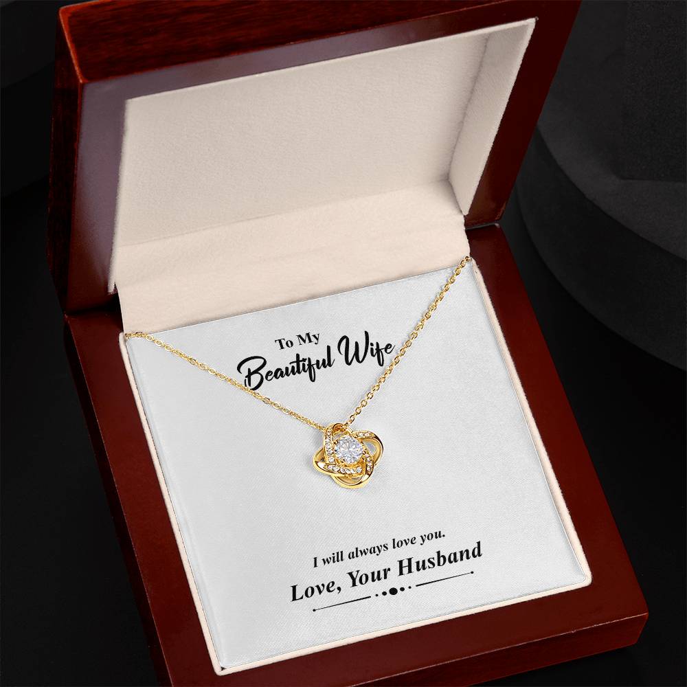 Love Knot Necklace for Wife – 14k White Gold or 18k Yellow Gold Over Stainless Steel – CZ Pendant with Message Card – Romantic Gift for Wife from Husband for Anniversary, Birthday, Christmas, Valentine's Day