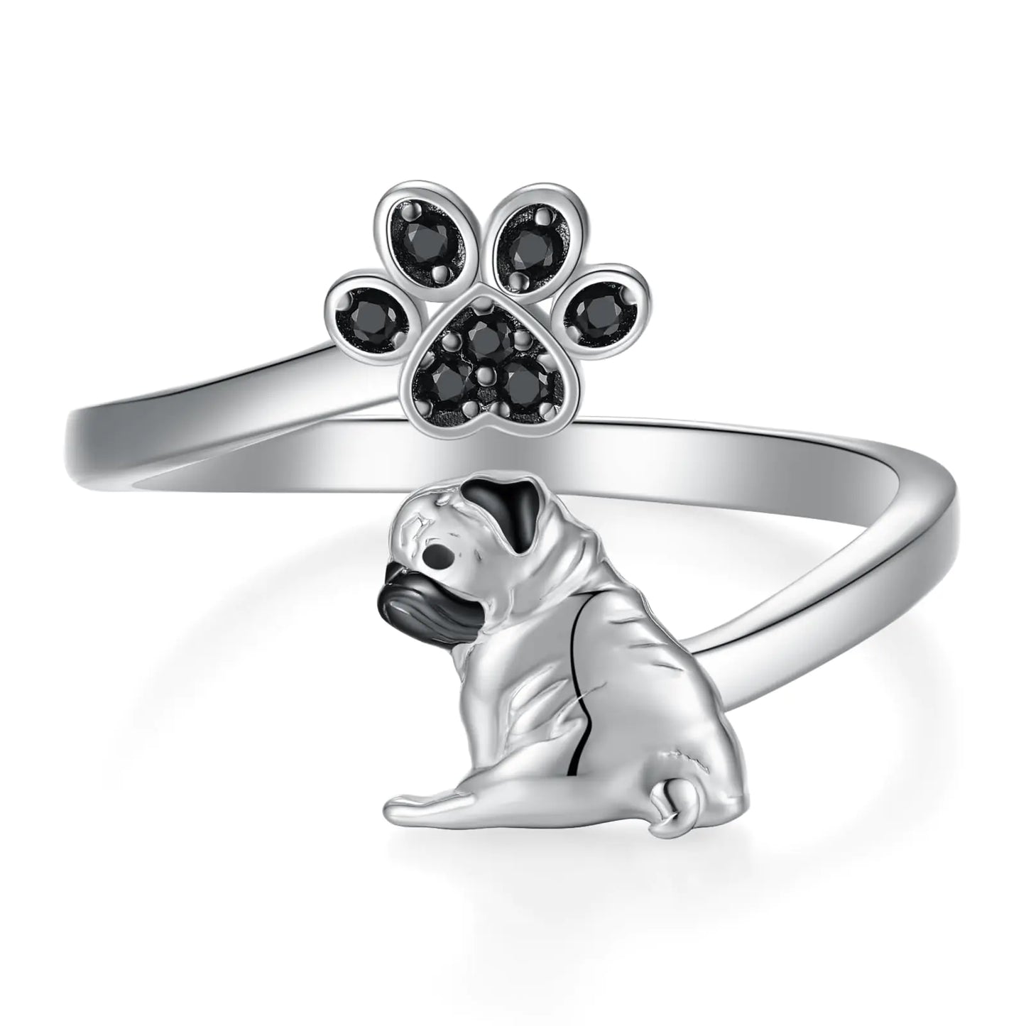 Adorable Pug Ring – 925 Sterling Silver Adjustable Gift for Pug Lovers