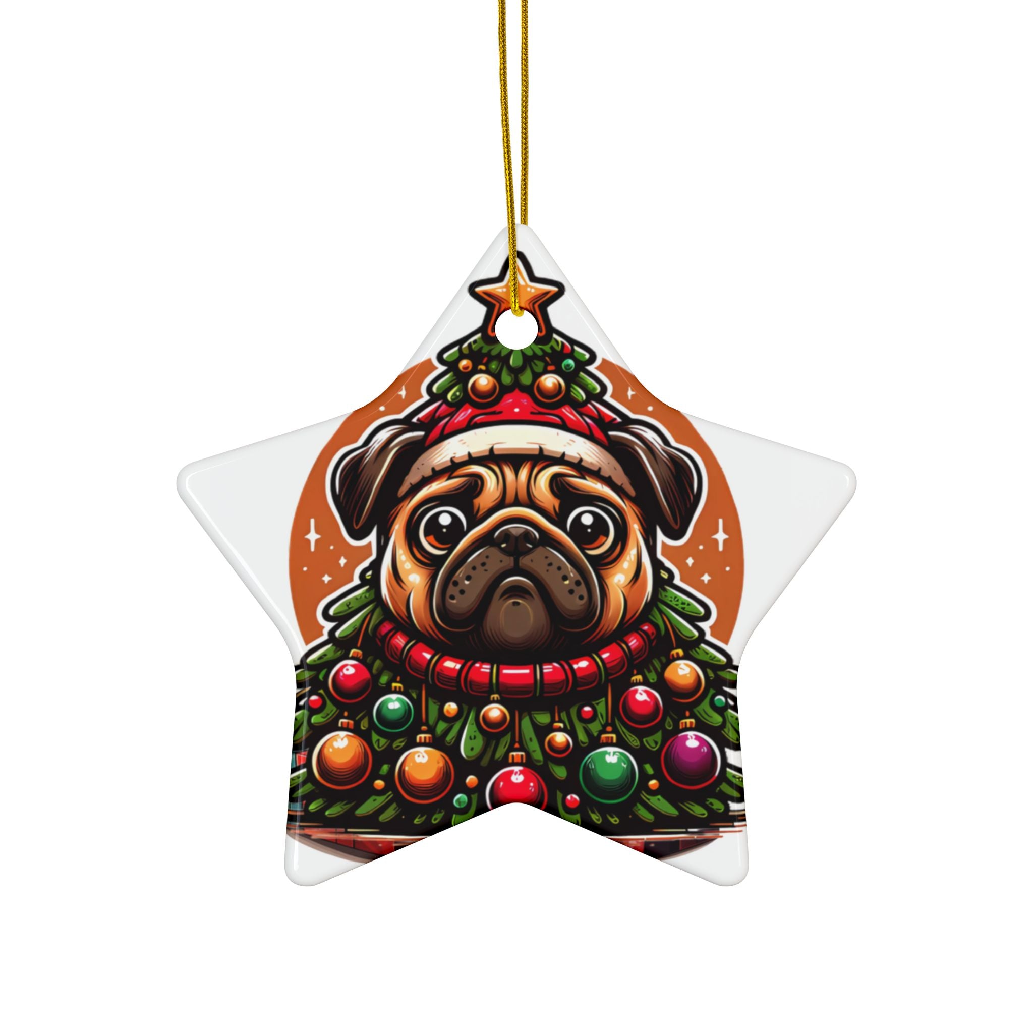 Pug & Pine Ornament – Christmas Cheer for Pug Lovers | Double-Sided Holiday Keepsake (1–10 Pack)