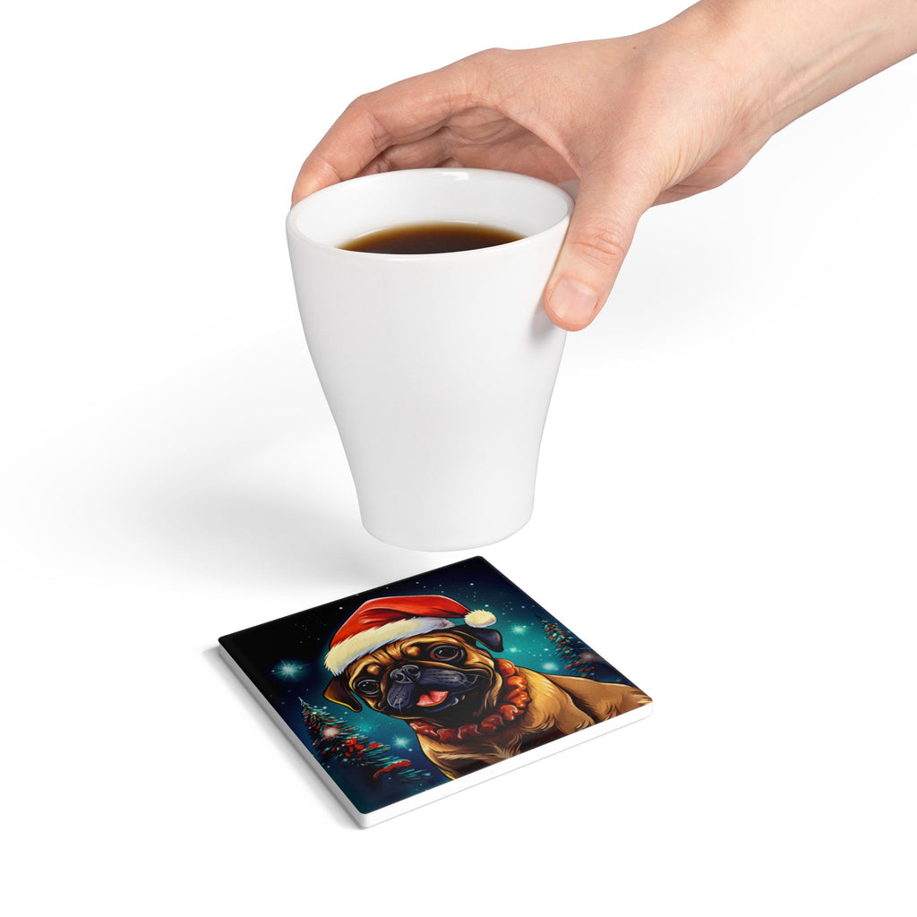Holiday Pug Ceramic Coaster