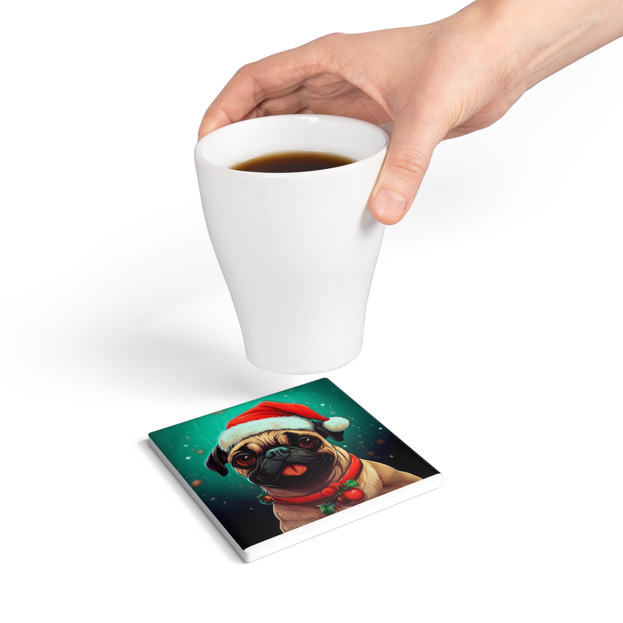 Pugs & Kisses – Under the Mistletoe Coaster – Holiday Décor & Pet Lover Gift