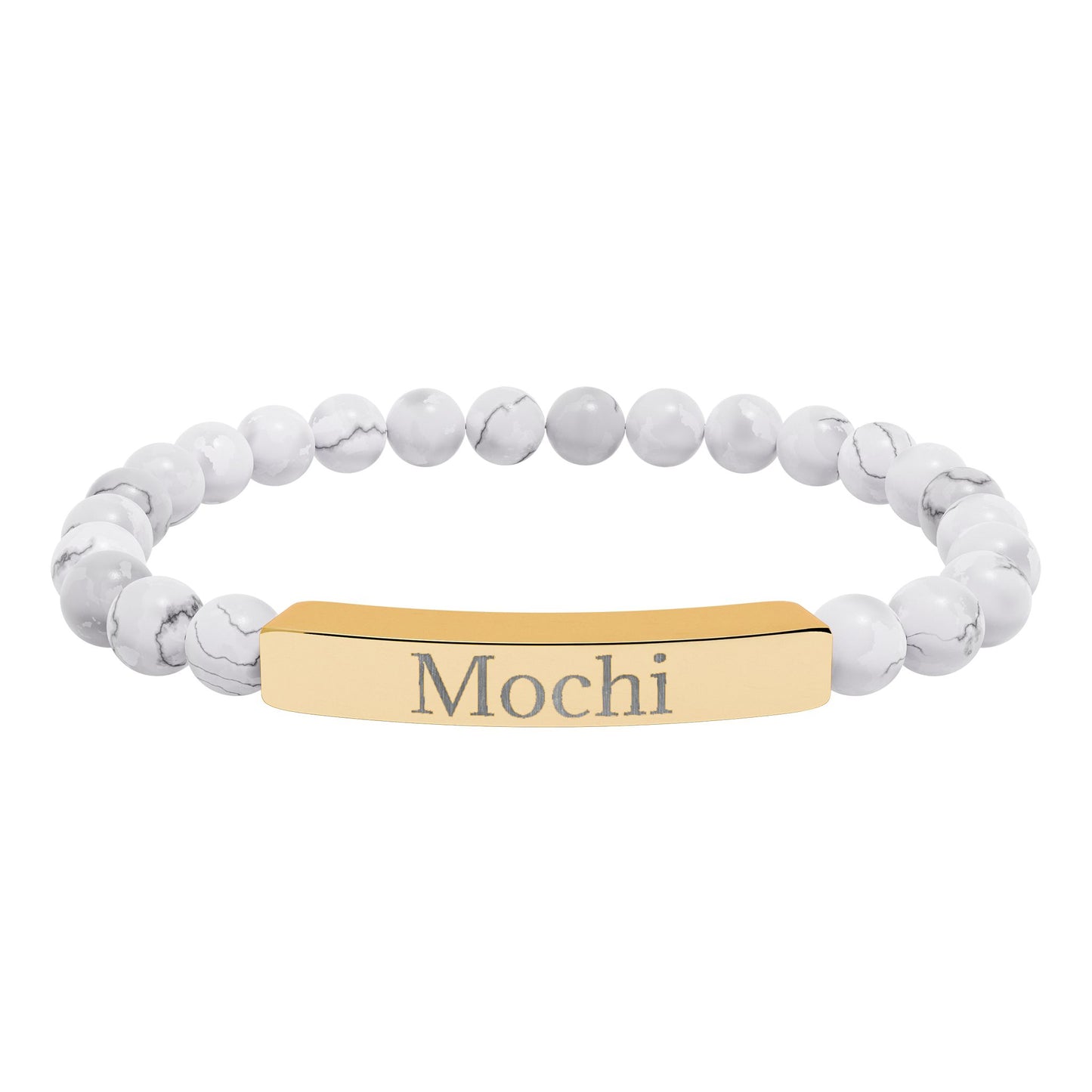 Engravable Natural Stone Stretch Bracelet — Personalized Bar Beaded Bracelet (e.g., "Mochi")
