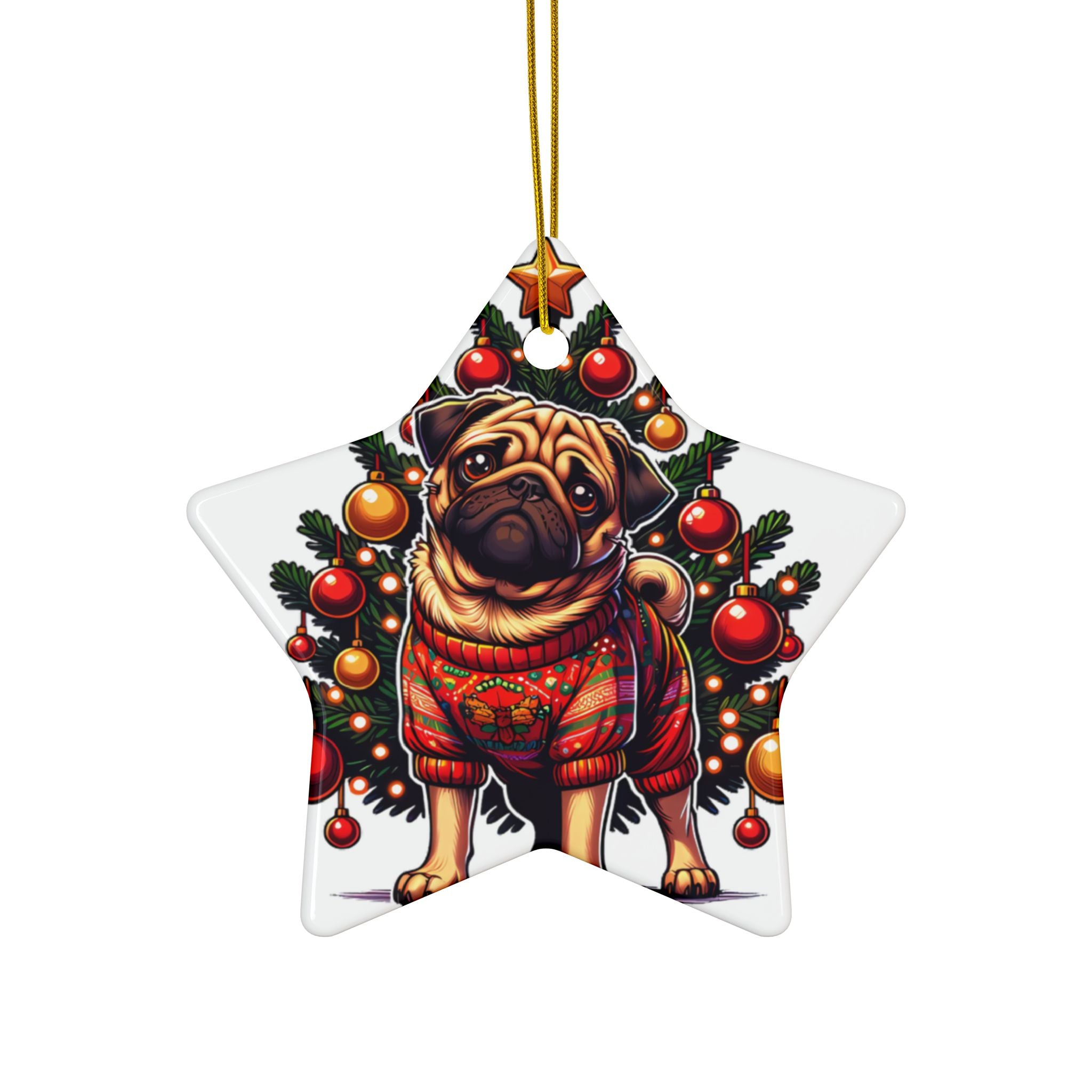 Pug Under the Tree Ornament – Holiday Keepsake for Dog Lovers | Fun Double-Sided Christmas Decor (1–10 Pack)