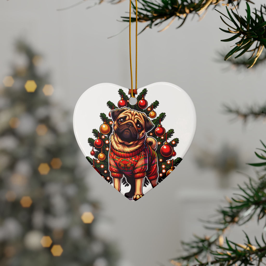 Pug Under the Tree Ornament – Holiday Keepsake for Dog Lovers | Fun Double-Sided Christmas Decor (1–10 Pack)
