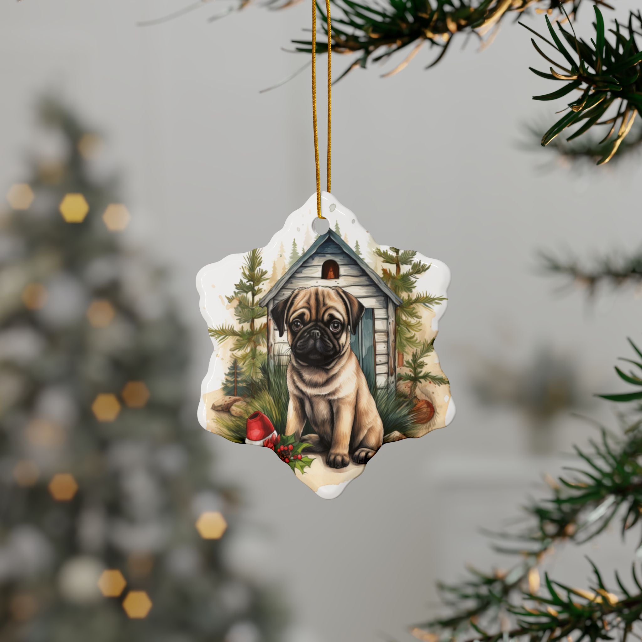 Twinkle Paws Ornament – Pug Lights & Holiday Cheer | Double-Sided Christmas Keepsake (1–10 Pack)