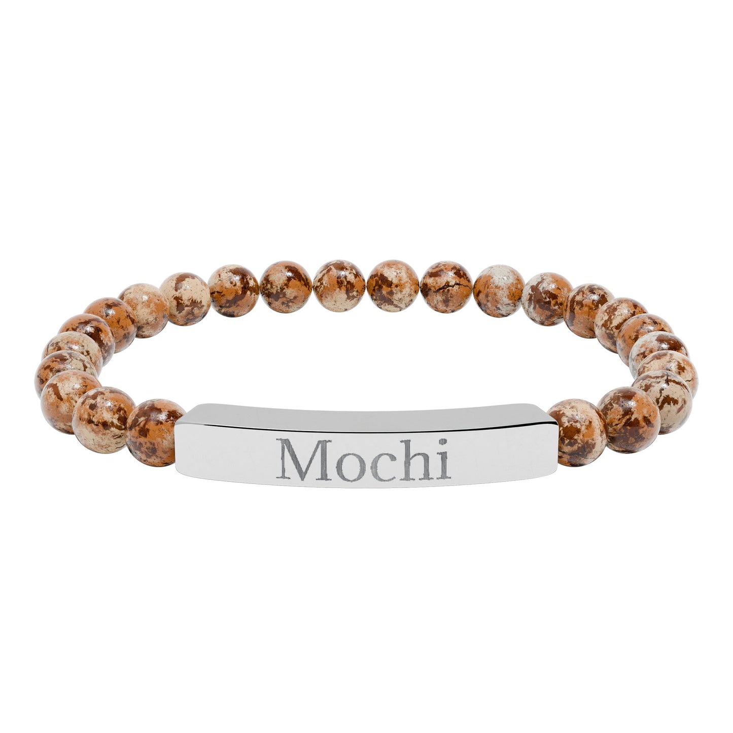 Engravable Natural Stone Stretch Bracelet — Personalized Bar Beaded Bracelet (e.g., "Mochi")