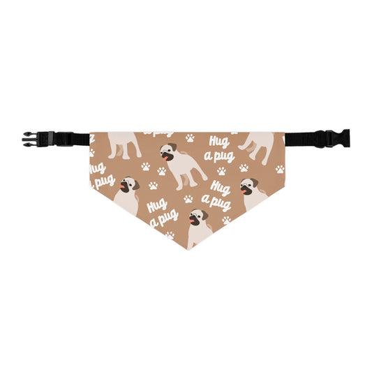 Pug Pattern Pet Bandana Collar — "Hug a Pug" Cute Dog Accessory