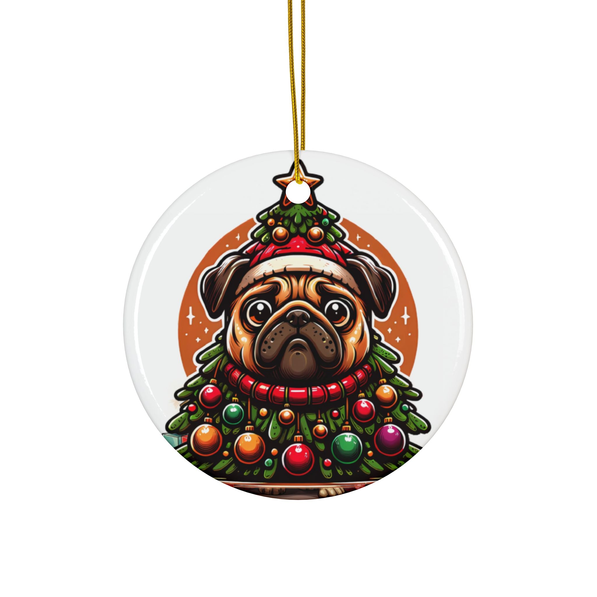 Pug & Pine Ornament – Christmas Cheer for Pug Lovers | Double-Sided Holiday Keepsake (1–10 Pack)