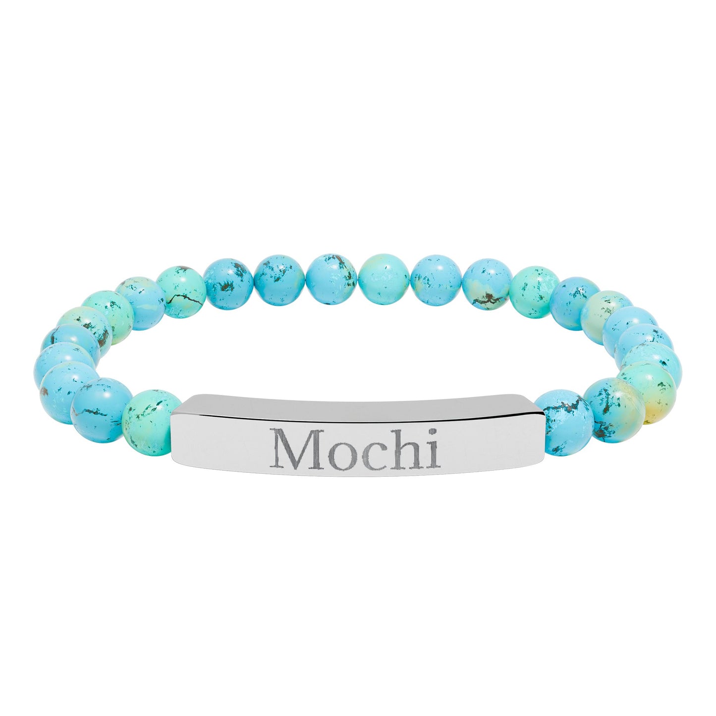 Engravable Natural Stone Stretch Bracelet — Personalized Bar Beaded Bracelet (e.g., "Mochi")