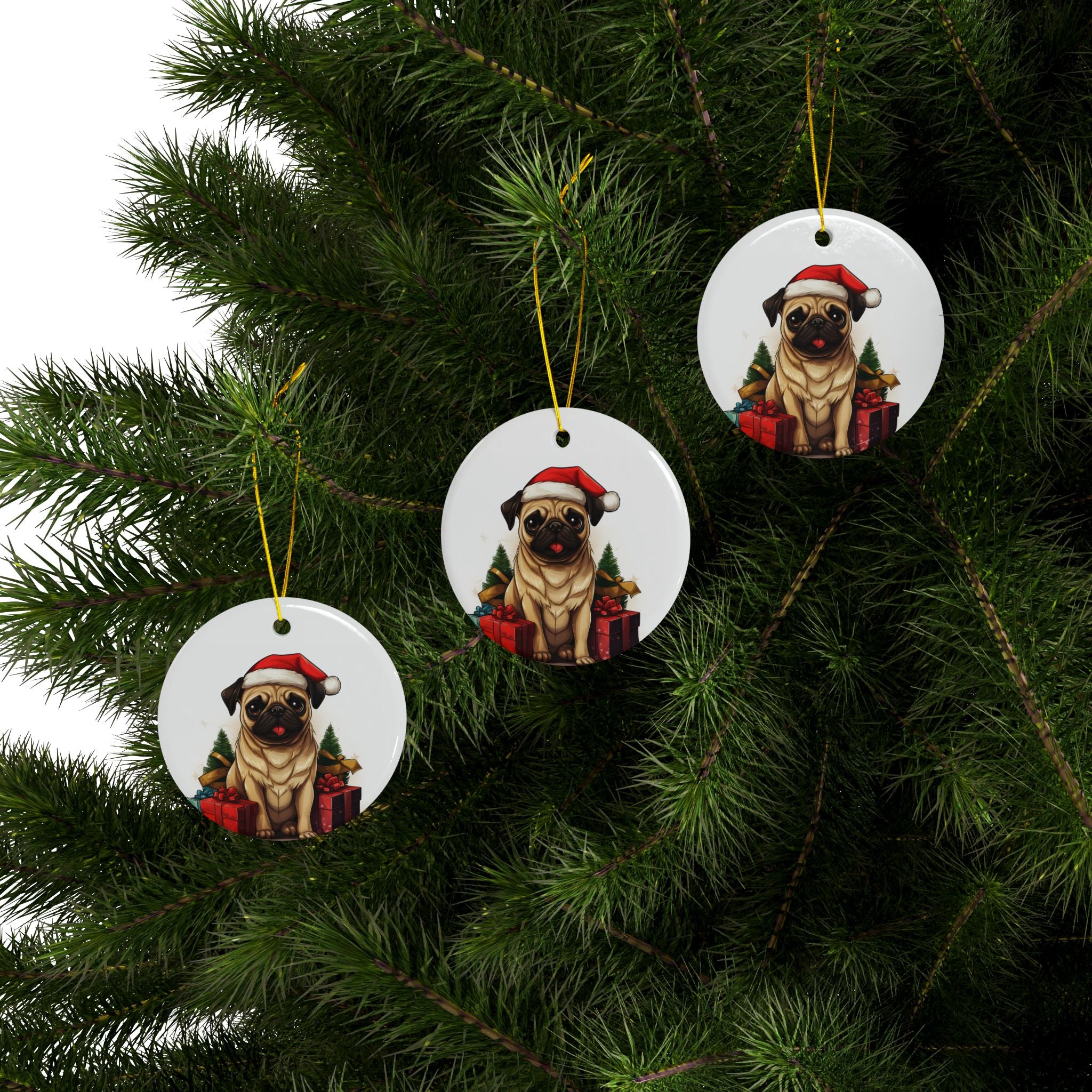 Merry Pugmas Ornament – Festive Pug Christmas Tree Hanging- 2-Sided Holiday Decorations (1 to 10 pcs)