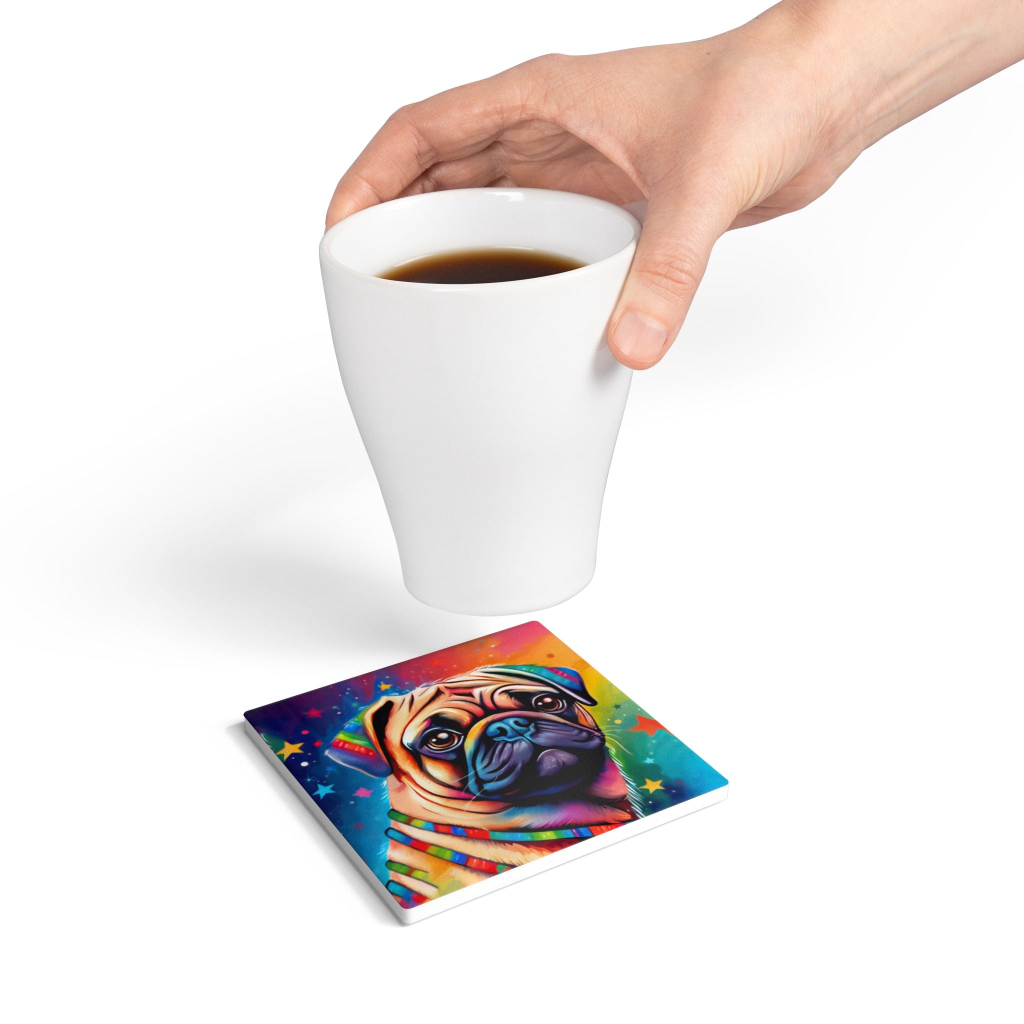 Colorful Pug Coaster – Vibrant Dog Lover Drink Coaster (Round or Square)