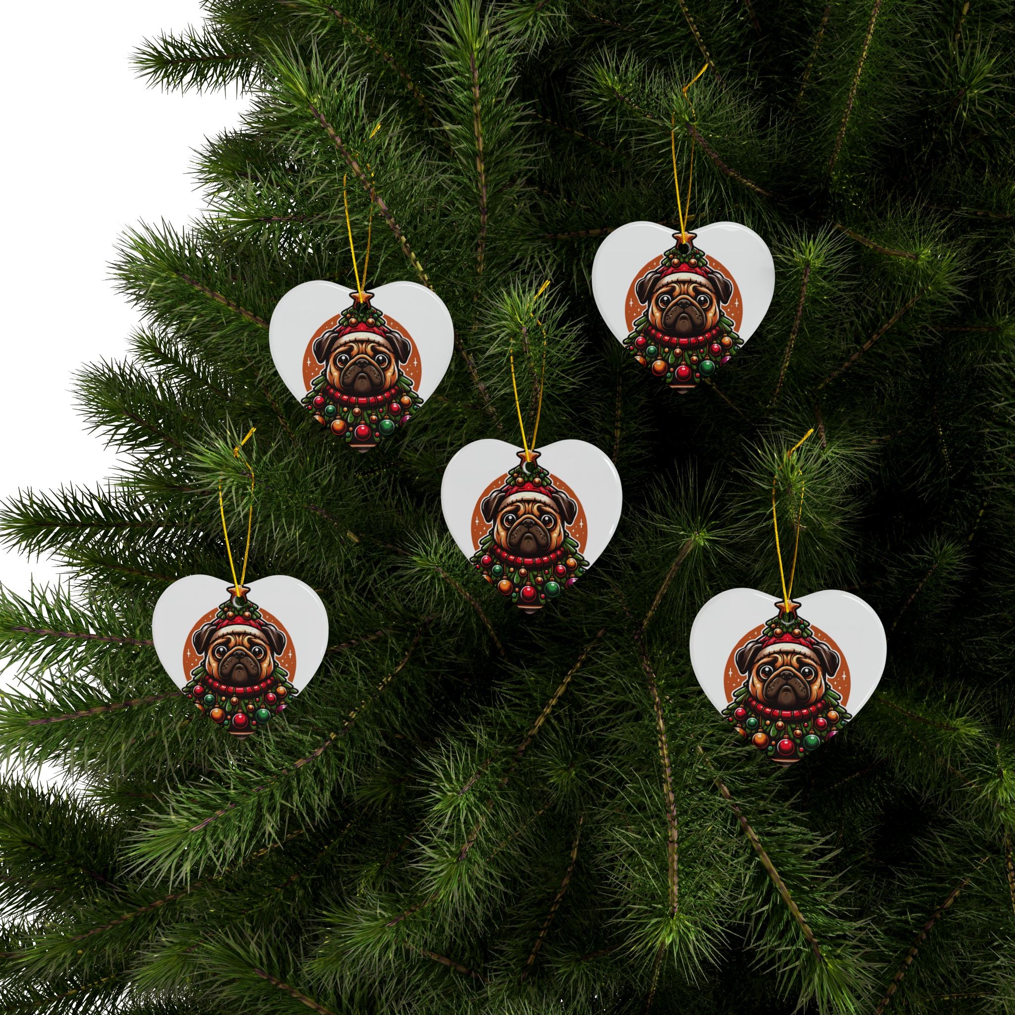Pug & Pine Ornament – Christmas Cheer for Pug Lovers | Double-Sided Holiday Keepsake (1–10 Pack)
