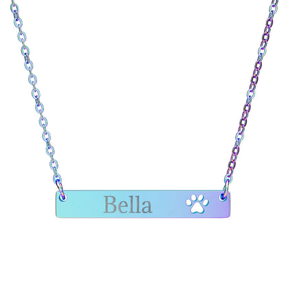 Engravable Paw Bar Necklace – Personalized Pet Name Jewelry for Dog & Cat Lovers