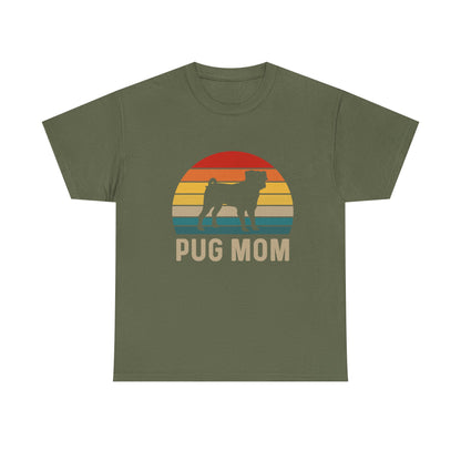 Pug Mom T-Shirt — Retro Sunset Pug Mom Tee for Dog Lovers