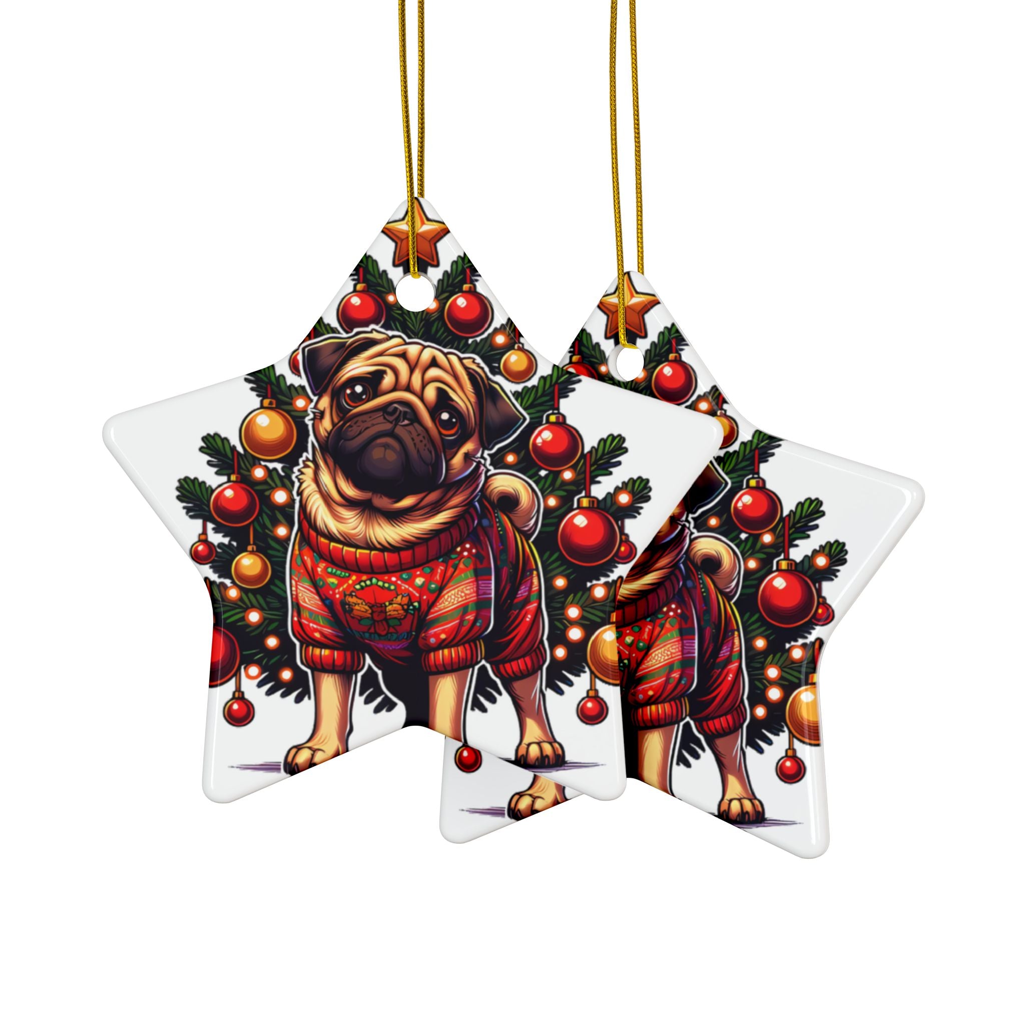 Pug Under the Tree Ornament – Holiday Keepsake for Dog Lovers | Fun Double-Sided Christmas Decor (1–10 Pack)