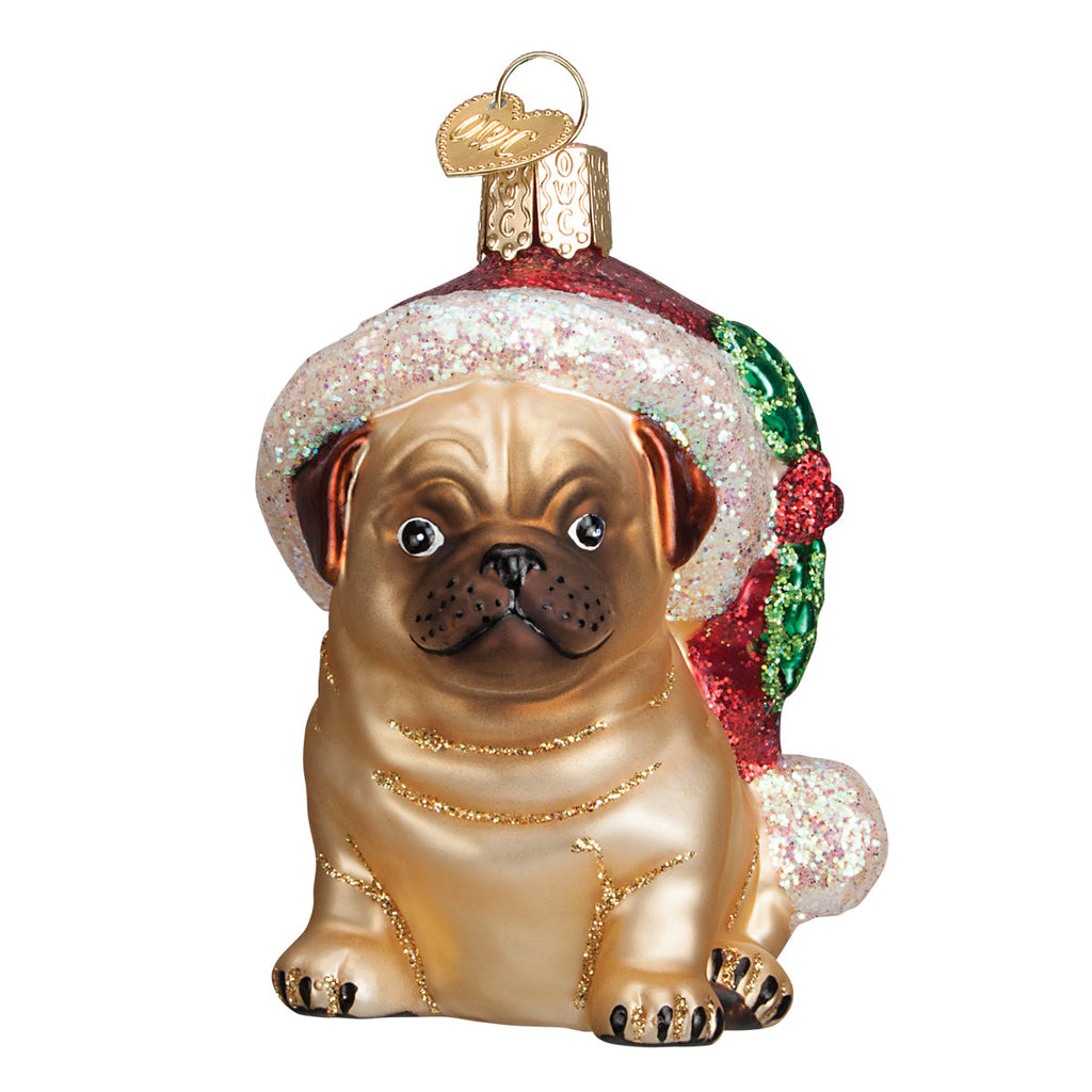 Holly Hat Pug Ornament-2