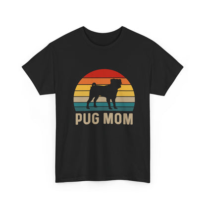Pug Mom T-Shirt — Retro Sunset Pug Mom Tee for Dog Lovers