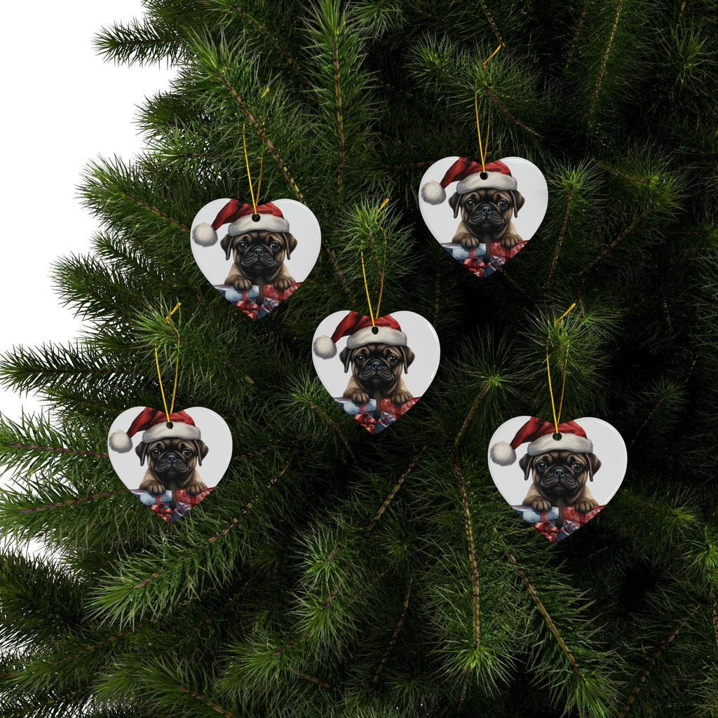 Santa Paws & Presents Ornament – Festive Pug Holiday Keepsake | Double-Sided Christmas Decor (1–10 Pack)