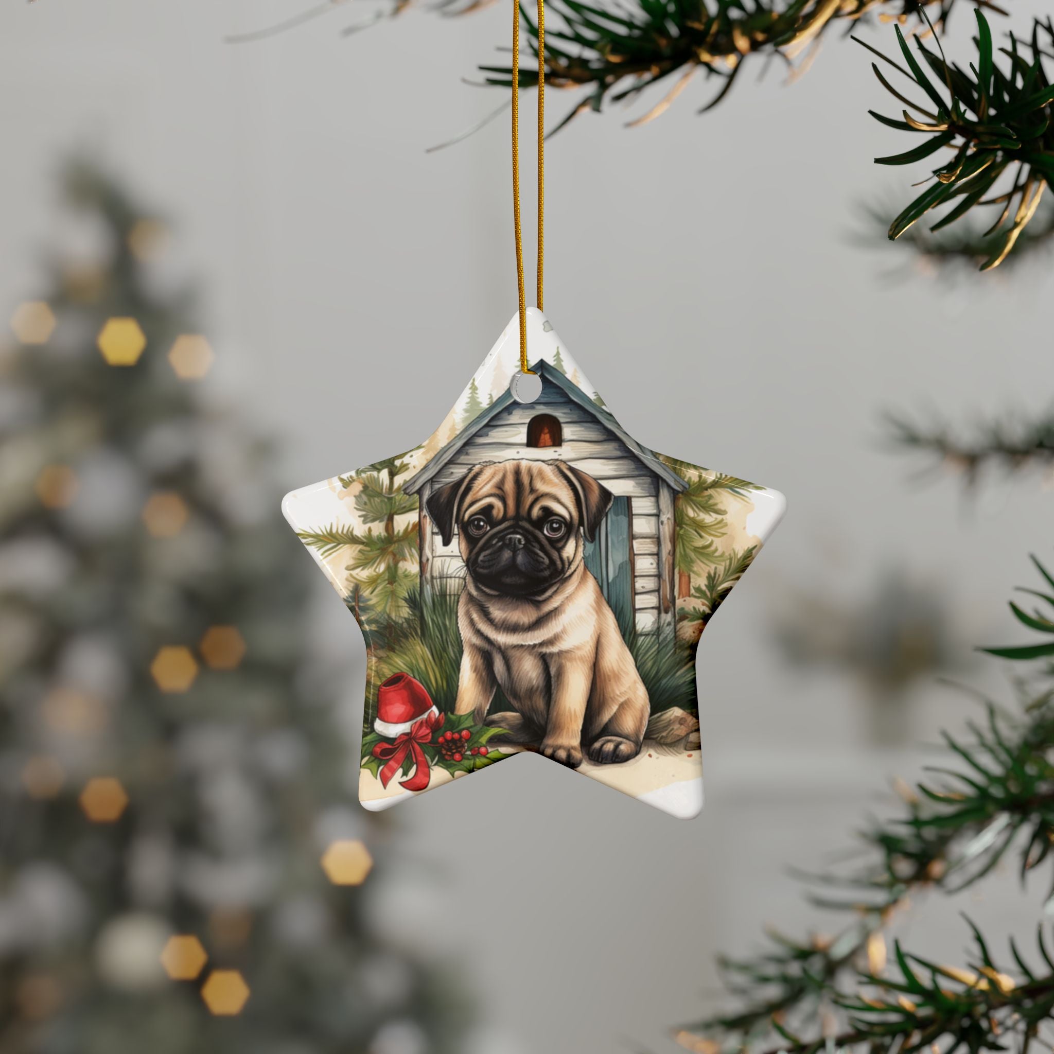 Twinkle Paws Ornament – Pug Lights & Holiday Cheer | Double-Sided Christmas Keepsake (1–10 Pack)