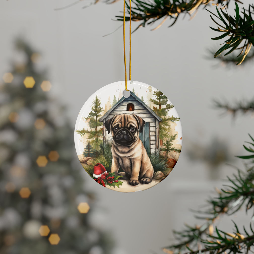 Twinkle Paws Ornament – Pug Lights & Holiday Cheer | Double-Sided Christmas Keepsake (1–10 Pack)