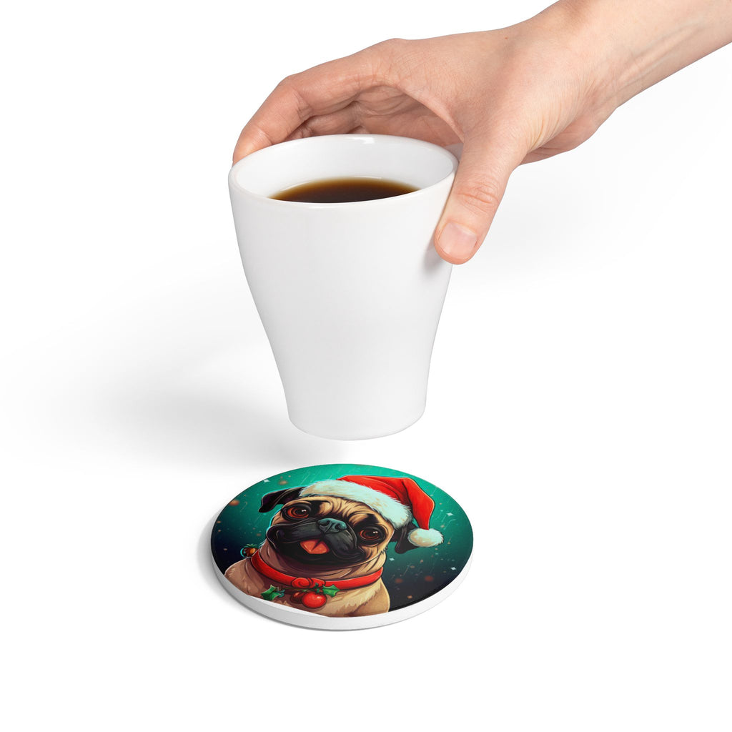 Pugs & Kisses – Under the Mistletoe Coaster – Holiday Décor & Pet Lover Gift