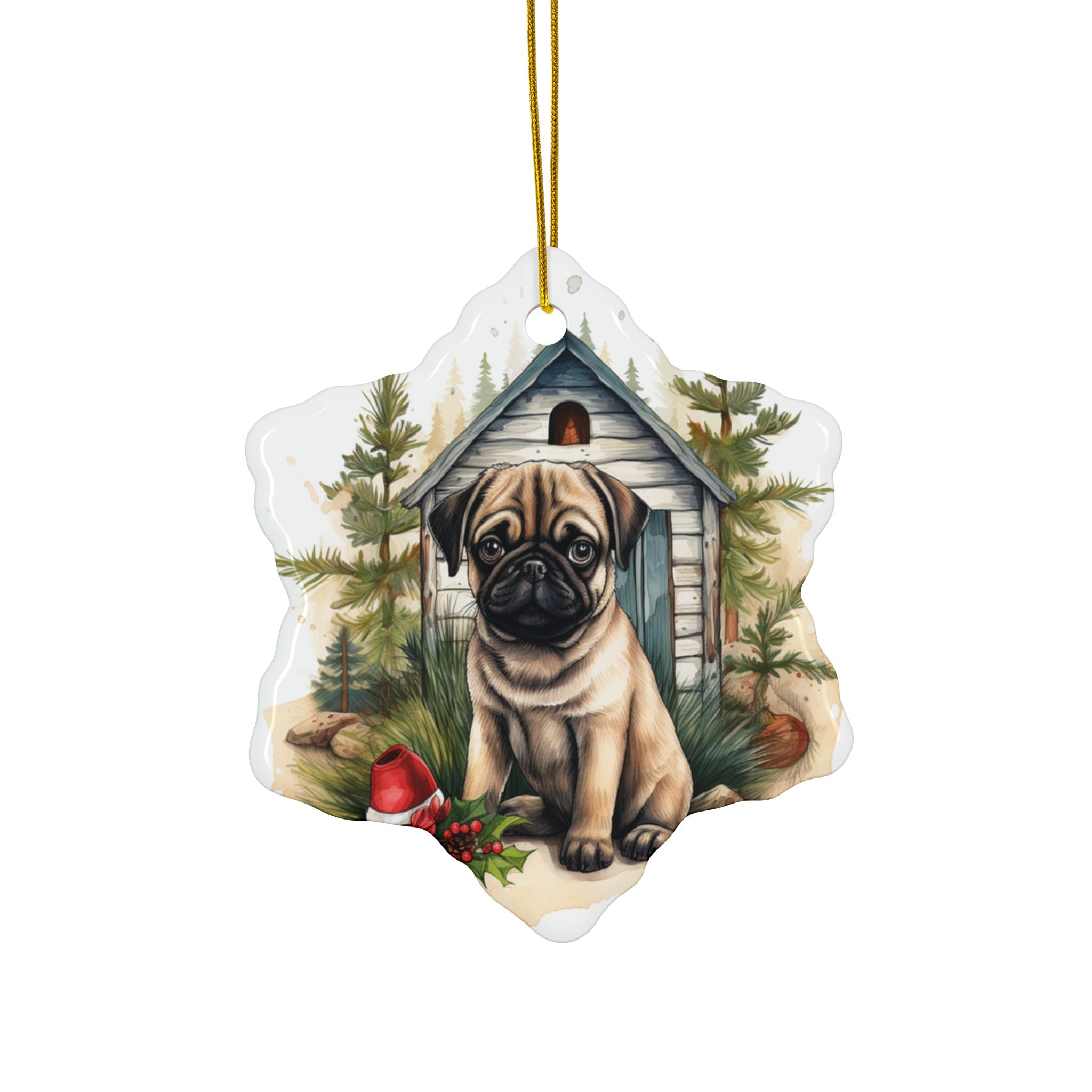 Twinkle Paws Ornament – Pug Lights & Holiday Cheer | Double-Sided Christmas Keepsake (1–10 Pack)