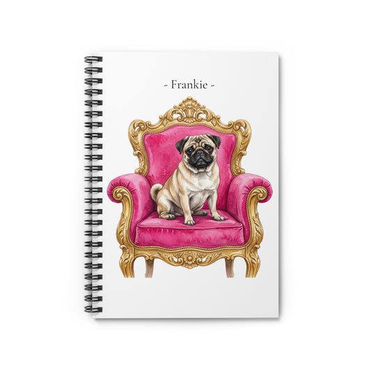 Personalized Pug Spiral Notebook — Pick Your Chair | Custom Name Notepad
