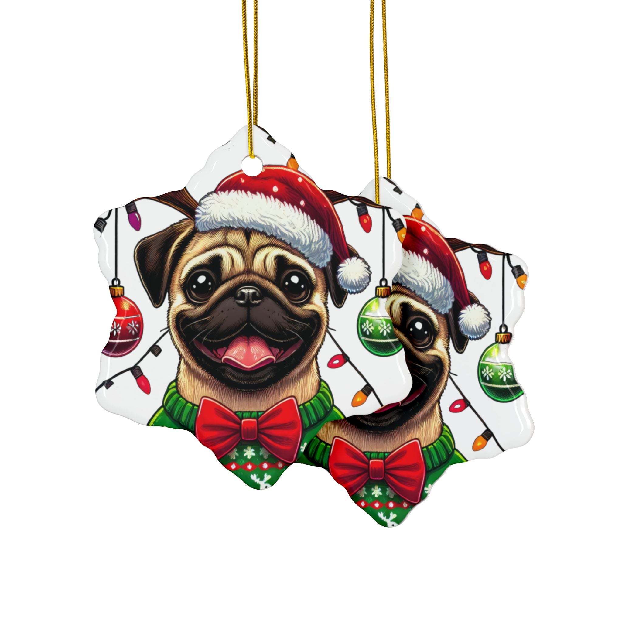 Pug Lights Up Christmas Ornament – Cheerful Holiday Keepsake | Double-Sided Festive Decor (1–10 Pack)