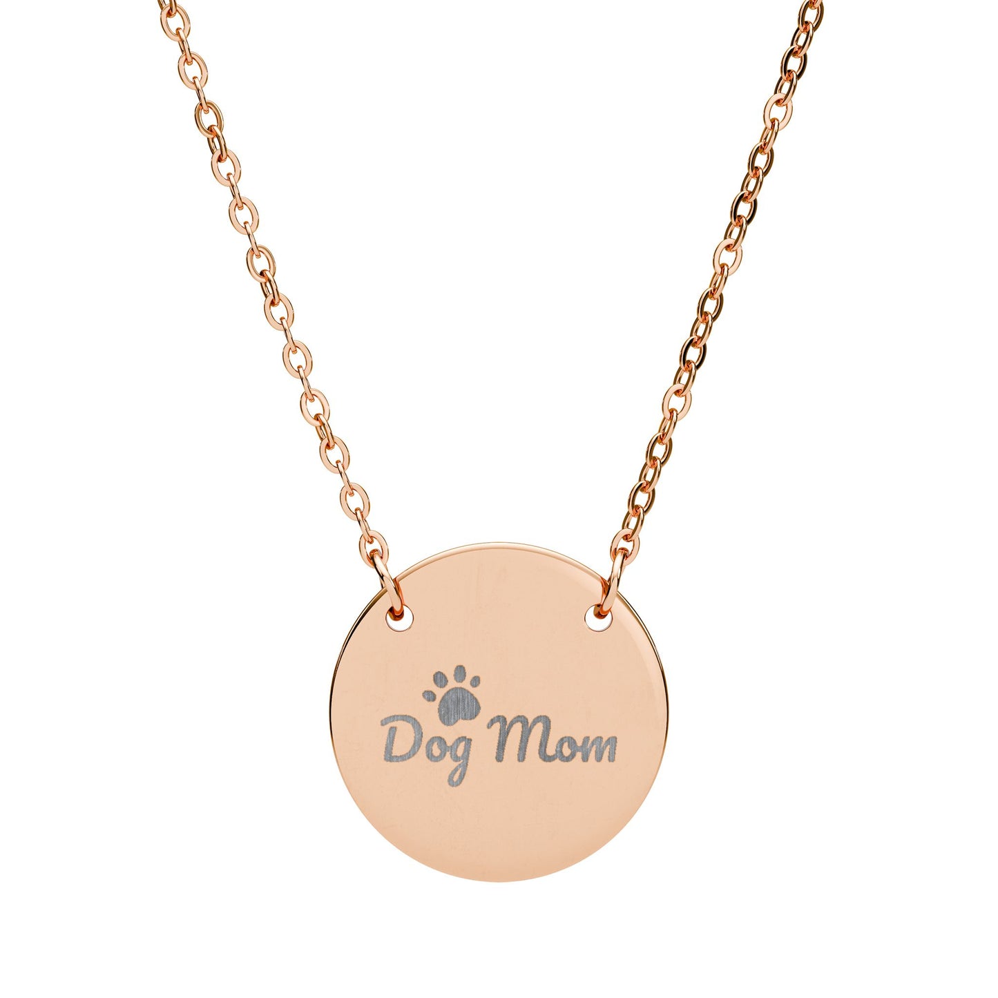 Dog Mom Engraved Circle Necklace — Paw Print Personalized Pendant