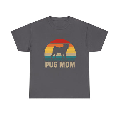 Pug Mom T-Shirt — Retro Sunset Pug Mom Tee for Dog Lovers