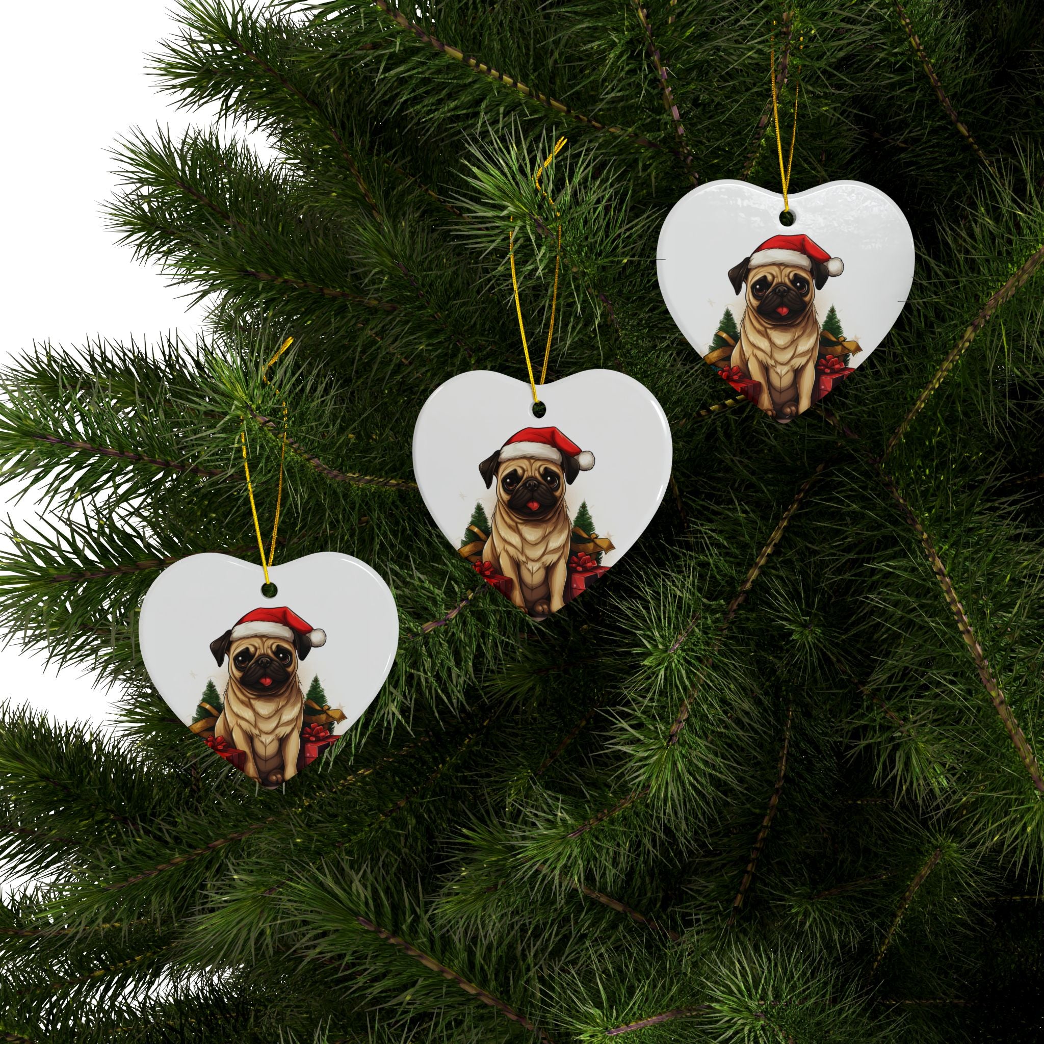 Merry Pugmas Ornament – Festive Pug Christmas Tree Hanging- 2-Sided Holiday Decorations (1 to 10 pcs)