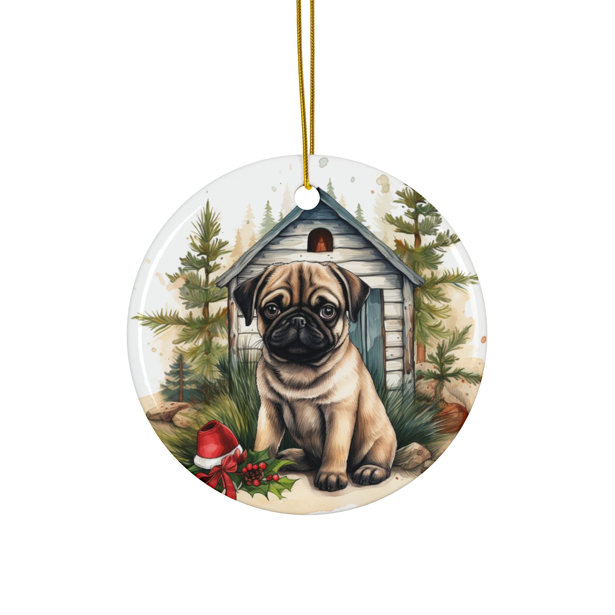 Twinkle Paws Ornament – Pug Lights & Holiday Cheer | Double-Sided Christmas Keepsake (1–10 Pack)