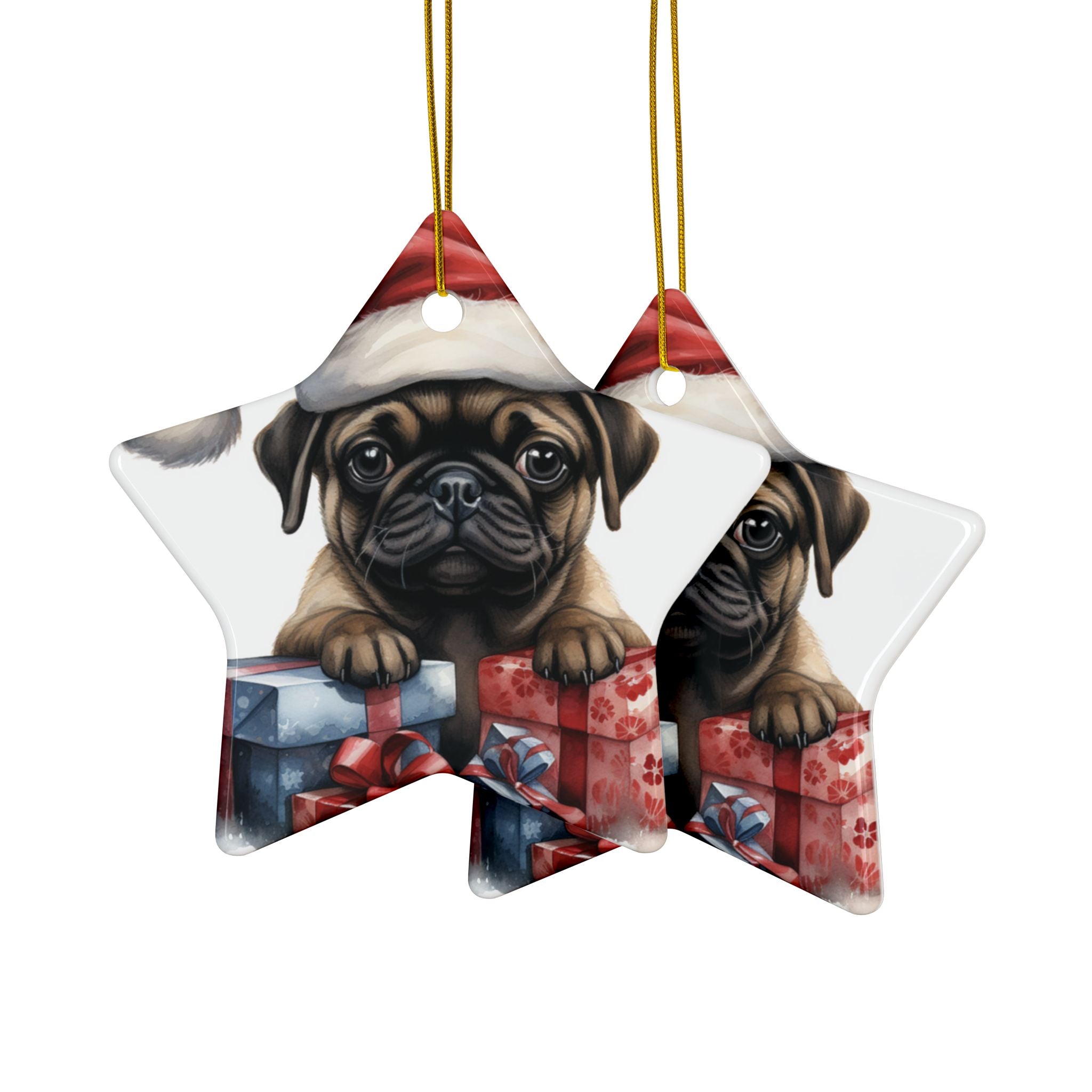 Santa Paws & Presents Ornament – Festive Pug Holiday Keepsake | Double-Sided Christmas Decor (1–10 Pack)