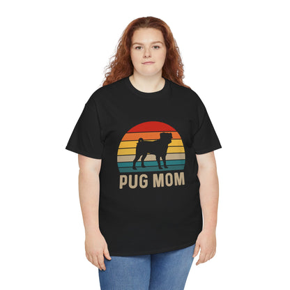 Pug Mom T-Shirt — Retro Sunset Pug Mom Tee for Dog Lovers