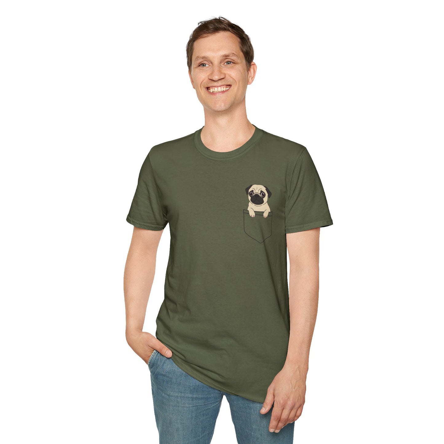 Pocket Pug T-Shirt — Cute Minimalist Pug Tee for Animal Lovers