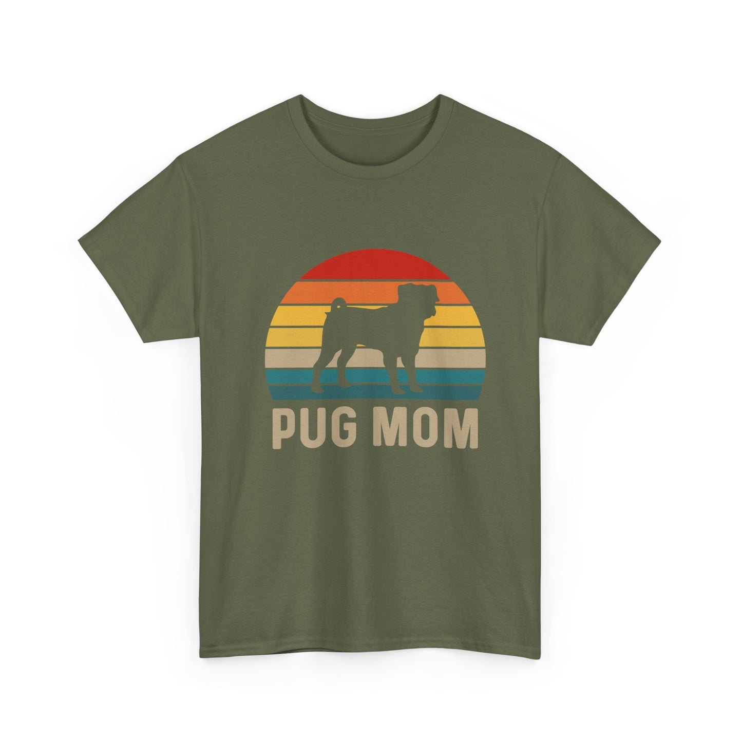 Pug Mom T-Shirt — Retro Sunset Pug Mom Tee for Dog Lovers