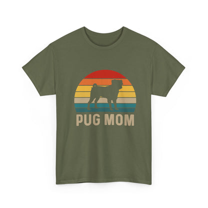 Pug Mom T-Shirt — Retro Sunset Pug Mom Tee for Dog Lovers