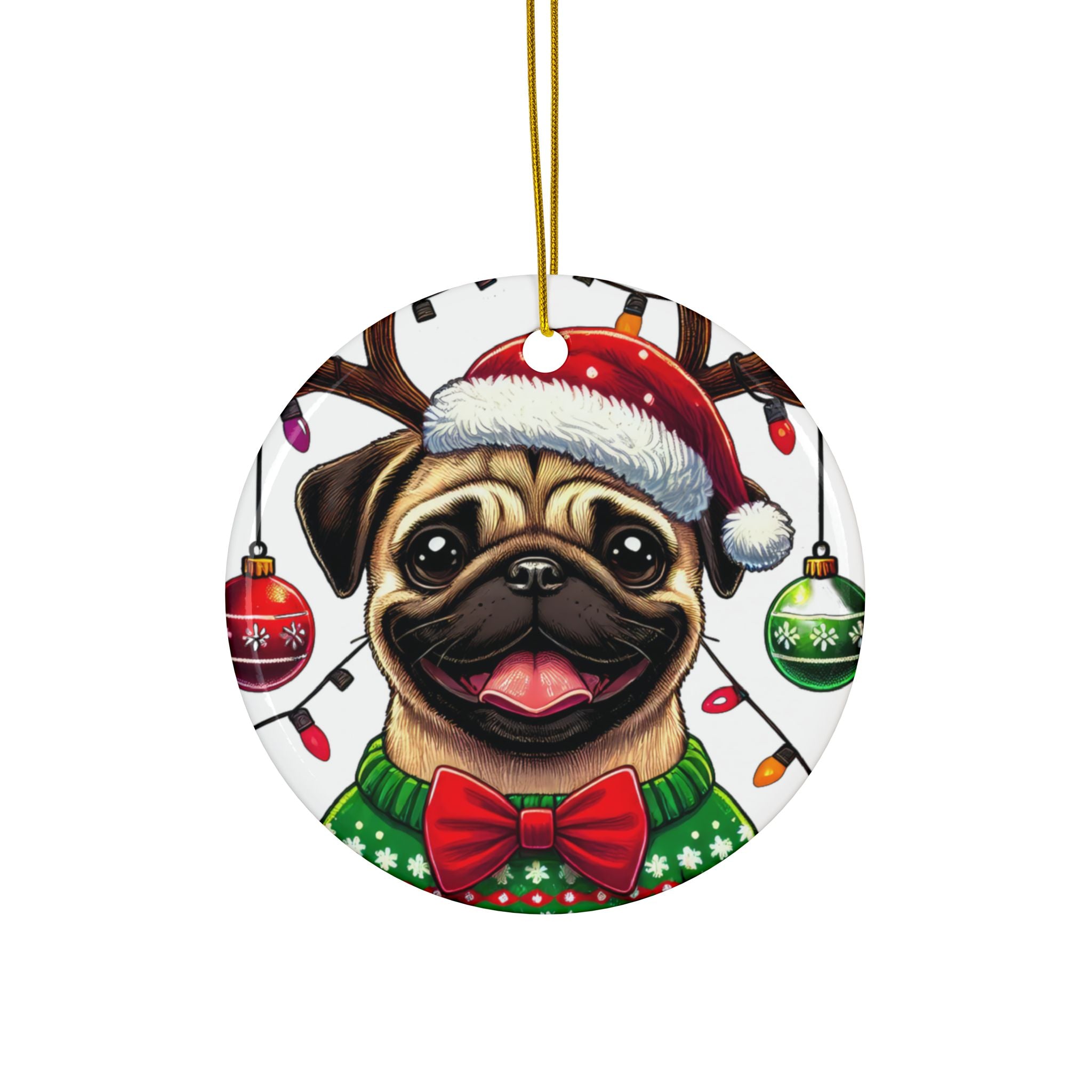 Pug Lights Up Christmas Ornament – Cheerful Holiday Keepsake | Double-Sided Festive Decor (1–10 Pack)