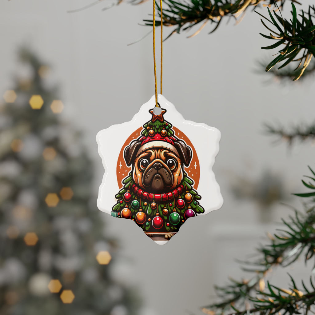 Pug & Pine Ornament – Christmas Cheer for Pug Lovers | Double-Sided Holiday Keepsake (1–10 Pack)