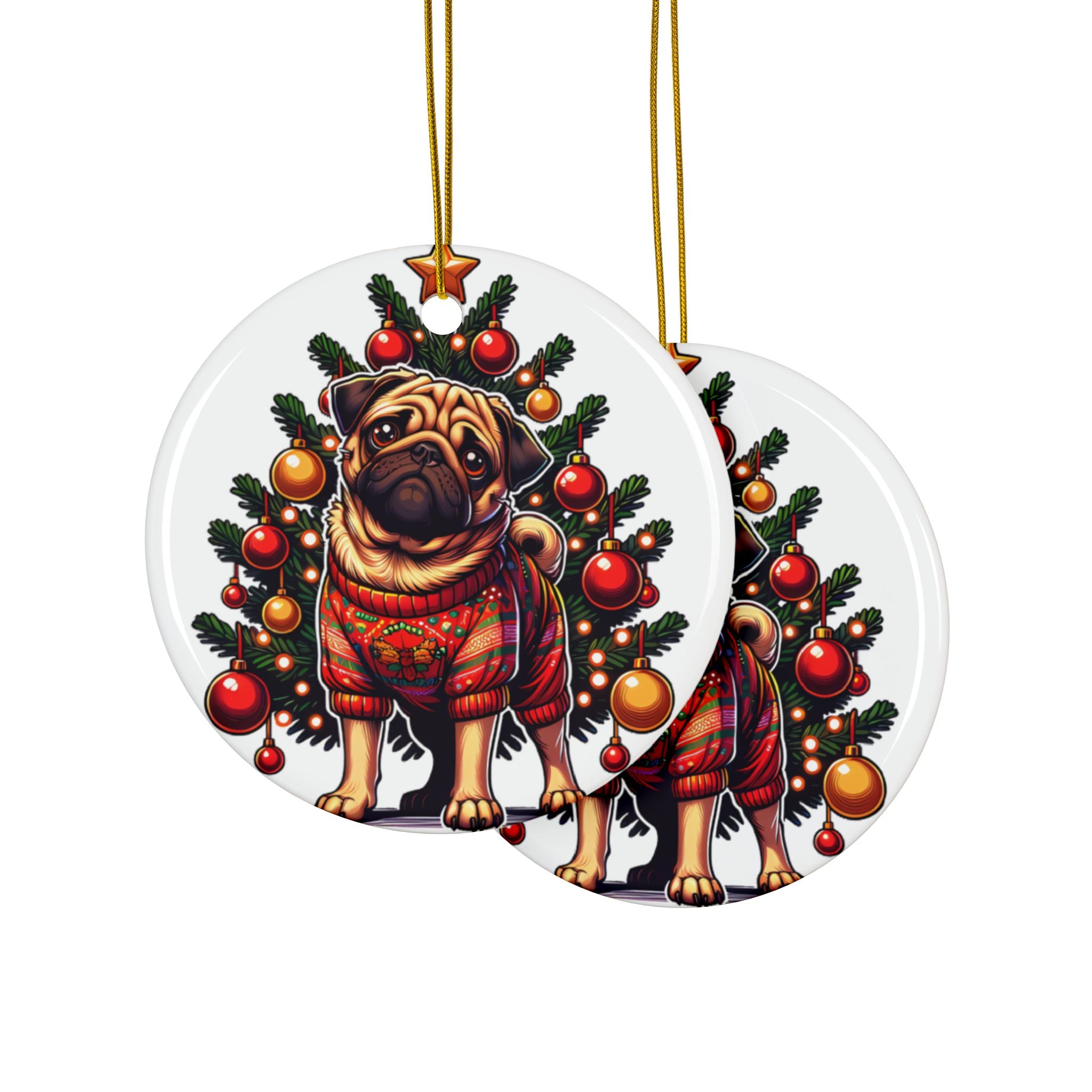 Pug Under the Tree Ornament – Holiday Keepsake for Dog Lovers | Fun Double-Sided Christmas Decor (1–10 Pack)
