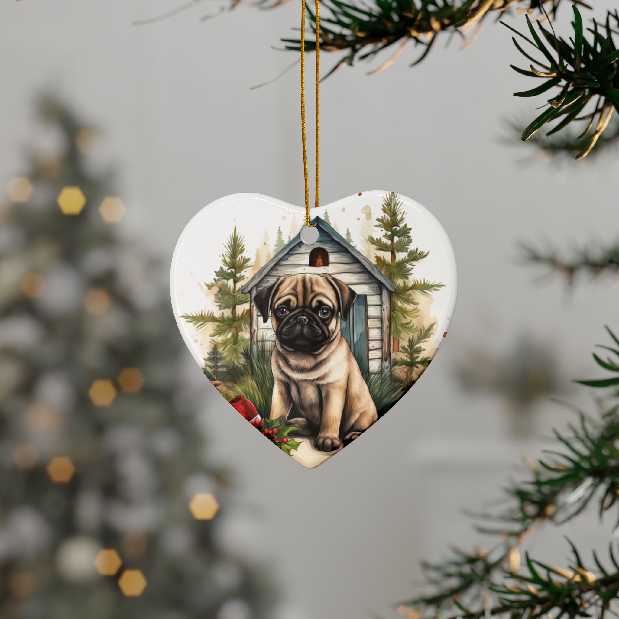 Twinkle Paws Ornament – Pug Lights & Holiday Cheer | Double-Sided Christmas Keepsake (1–10 Pack)