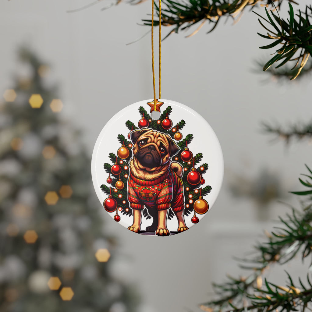 Pug Under the Tree Ornament – Holiday Keepsake for Dog Lovers | Fun Double-Sided Christmas Decor (1–10 Pack)