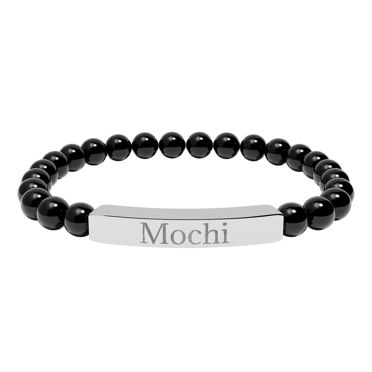 Engravable Natural Stone Stretch Bracelet — Personalized Bar Beaded Bracelet (e.g., "Mochi")