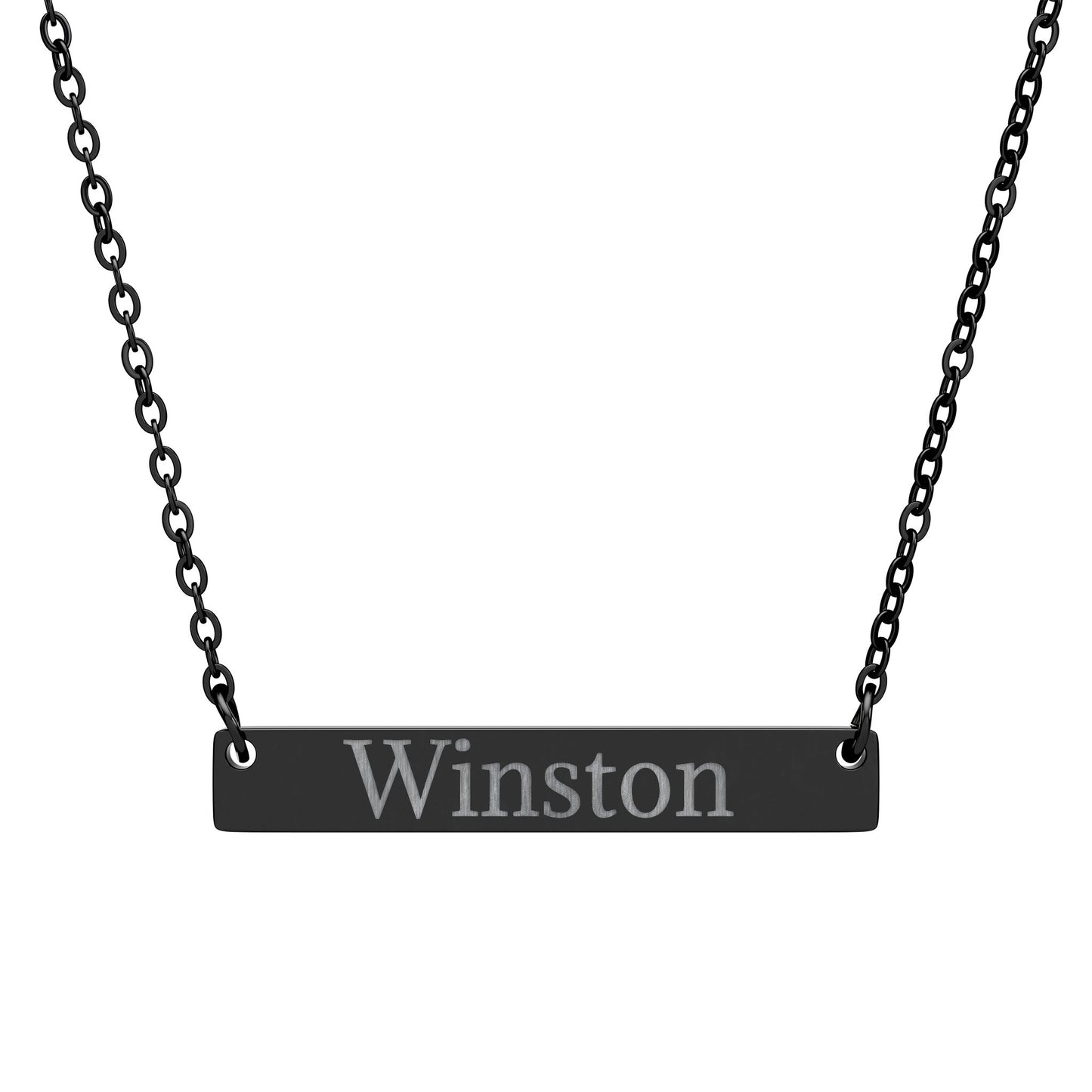 Engraved Horizontal Name Bar Necklace — Personalized Sterling & Black Options