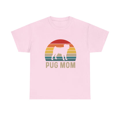 Pug Mom T-Shirt — Retro Sunset Pug Mom Tee for Dog Lovers