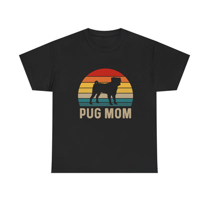 Pug Mom T-Shirt — Retro Sunset Pug Mom Tee for Dog Lovers