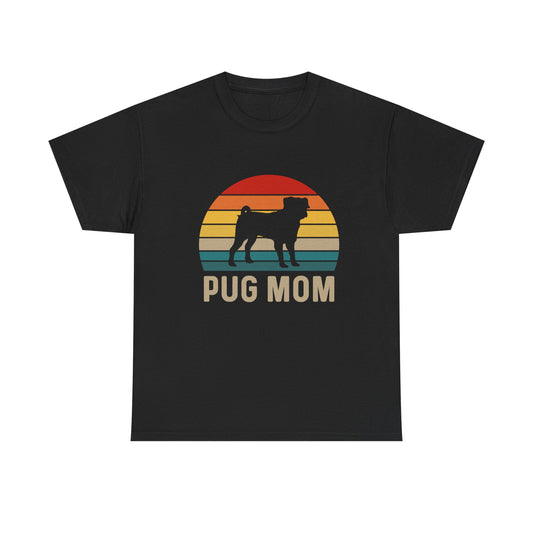 Pug Mom T-Shirt — Retro Sunset Pug Mom Tee for Dog Lovers